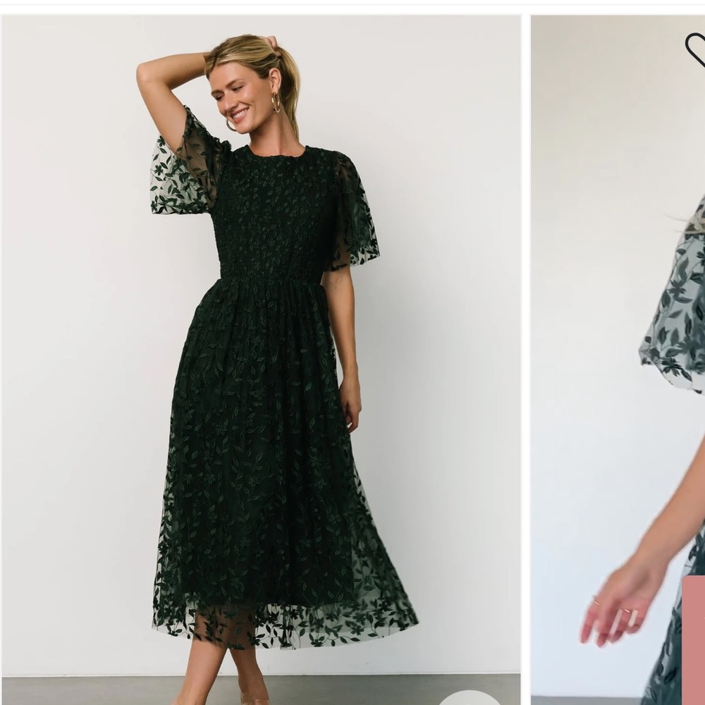 Kendra Dark Green Embroidered Dress